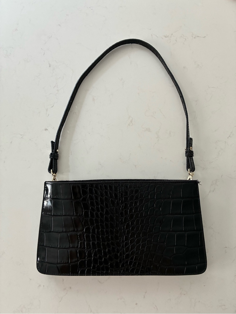 & Other Stories Black Croc-Embossed Shoulder Bag